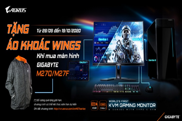 MUA MÀN HÌNH GIGABYTE M27Q/M27F - TẶNG ÁO KHOÁC AORUS WINGS