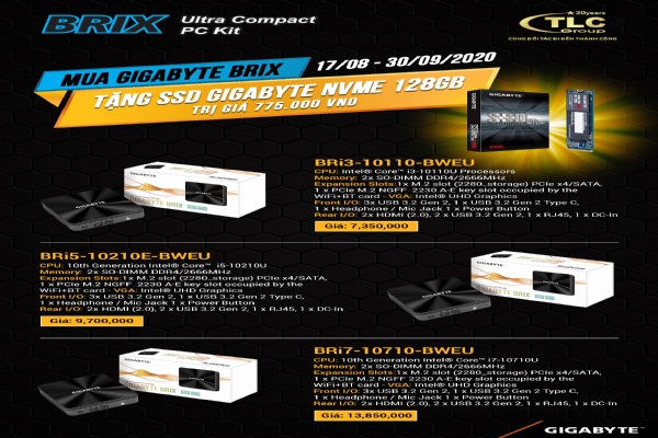 MUA GIGABYTE BRIX - TẶNG SSD GIGABYTE NVME 128GB