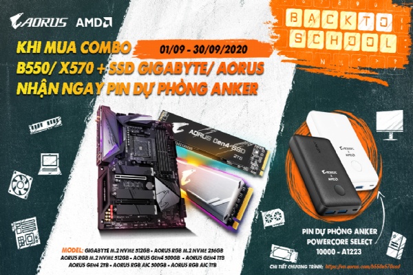 MUA COMBO B550/X570 + SSD GIGABYTE / AORUS - TẶNG PIN DỰ PHÒNG ANKER