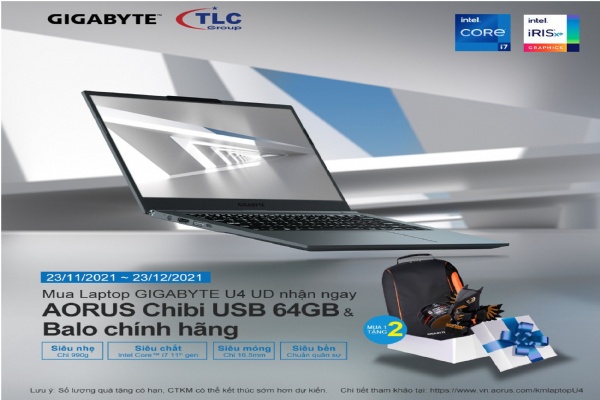 Mua Laptop GIGABYTE U4 UD Nhận Ngay AORUS Chibi USB 64GB & Balo Chính Hãng